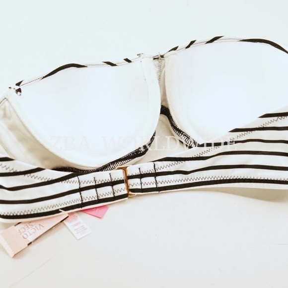 Victoria's Secret Black & White Stripe Flirt Bandeau Swim Top - Picture 2 of 3